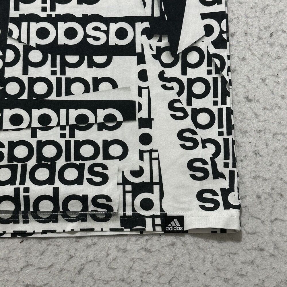 Adidas Boy's Large (14/16) Black White Logo Short Sleeve Athletic T Shirt - Picture 6 of 15